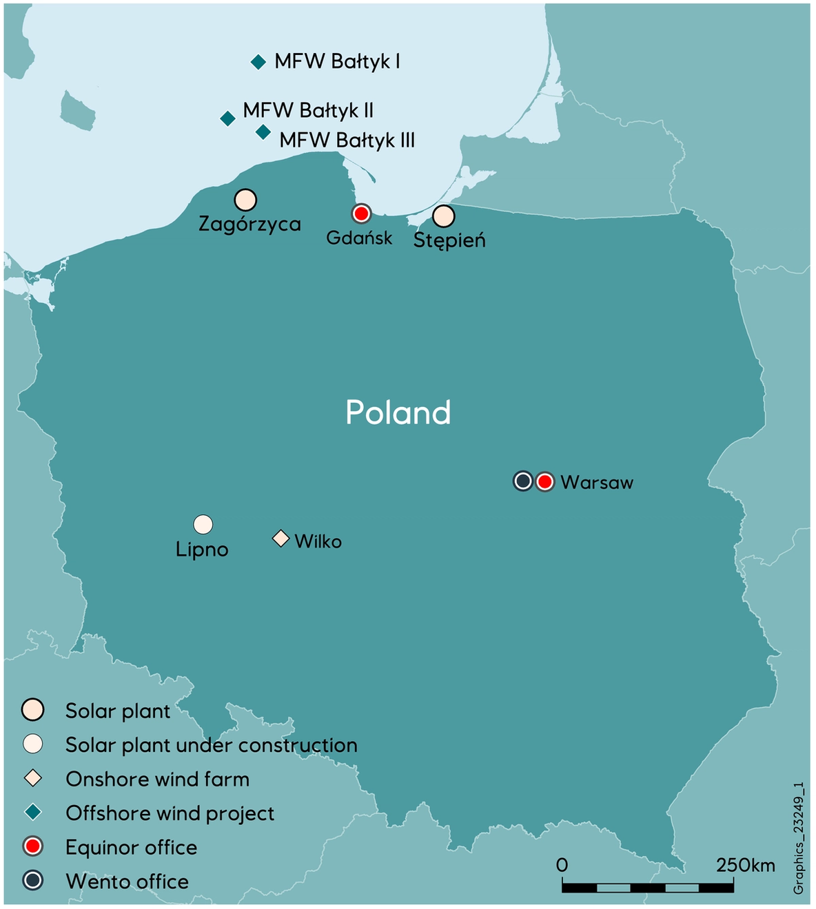 Mapa inwestycji Equinor w Polsce